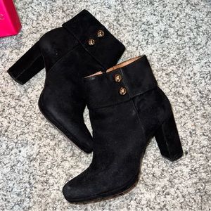 Kate Spade black velvet heeled boots gold buttons size 8